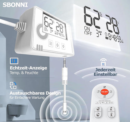 SBONNI 3 Stufen Bad Lüfter  100mm mit Feuchtigkeitssensor Temperatursensor Timer