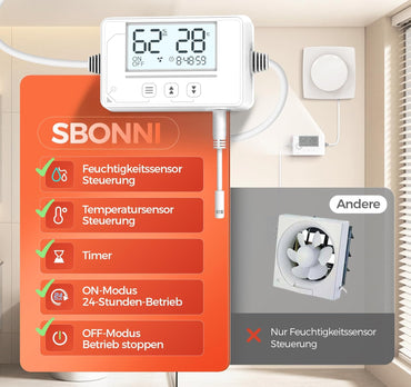 Sbonni Badlüfter mit Feuchtigkeitssensor Temperatursensor Timer 100mm P117