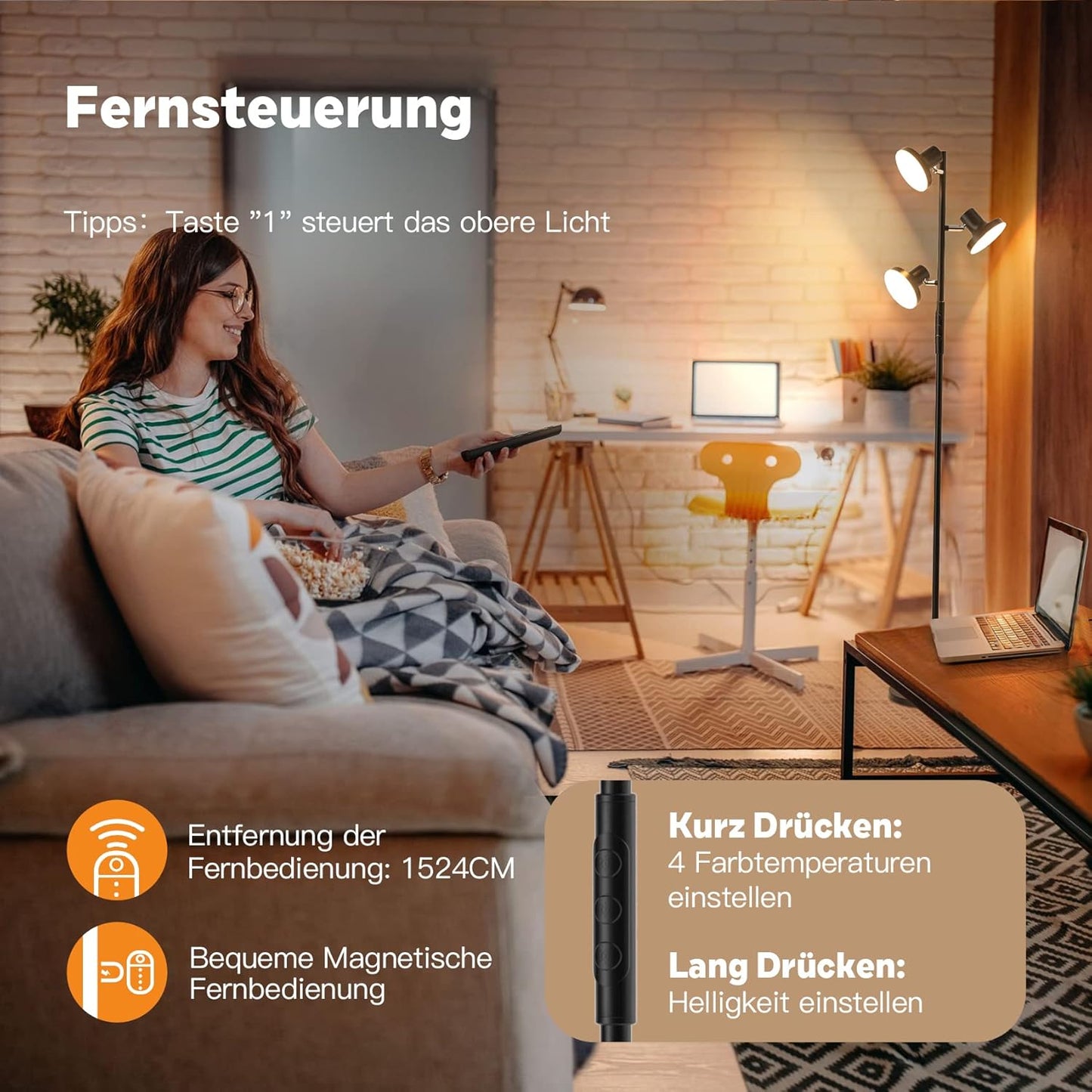 SIBRILLE Stehlampe LED Dimmbar, 36W Fluter Fluter Dimmbar 2500LM mit Fernbedienung &amp; Berührung 2700K-6500K
