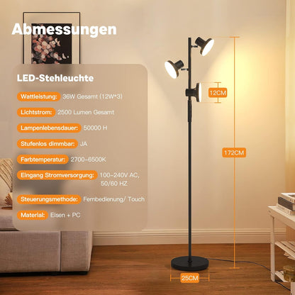 SIBRILLE Stehlampe LED Dimmbar, 36W Fluter Fluter Dimmbar 2500LM mit Fernbedienung &amp; Berührung 2700K-6500K