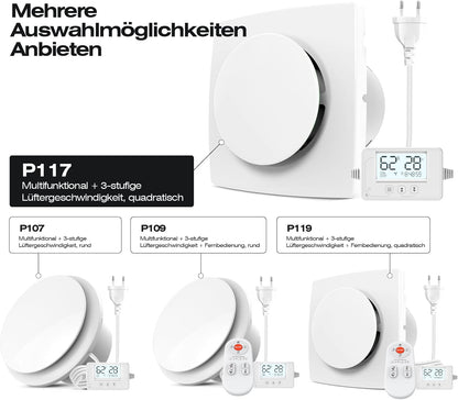 Sbonni Badlüfter mit Feuchtigkeitssensor Temperatursensor Timer 100mm P117