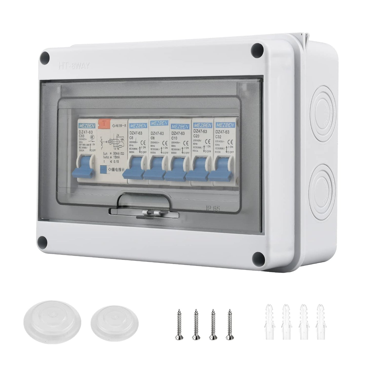 Sicherungskasten Aufputz IP65, Verteilerdose Wasserdicht, 5 Wege Leistungsschalter 63A