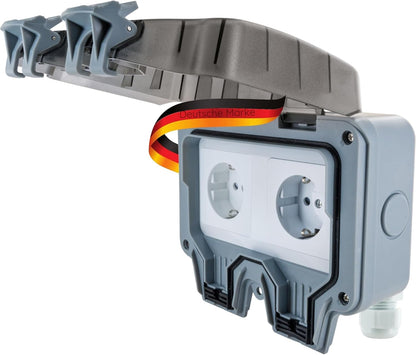 SCHWAIGER SOAD0200 Außensteckdose für Winkelstecker 2-fach, Schnappverschluss, UV-beständig