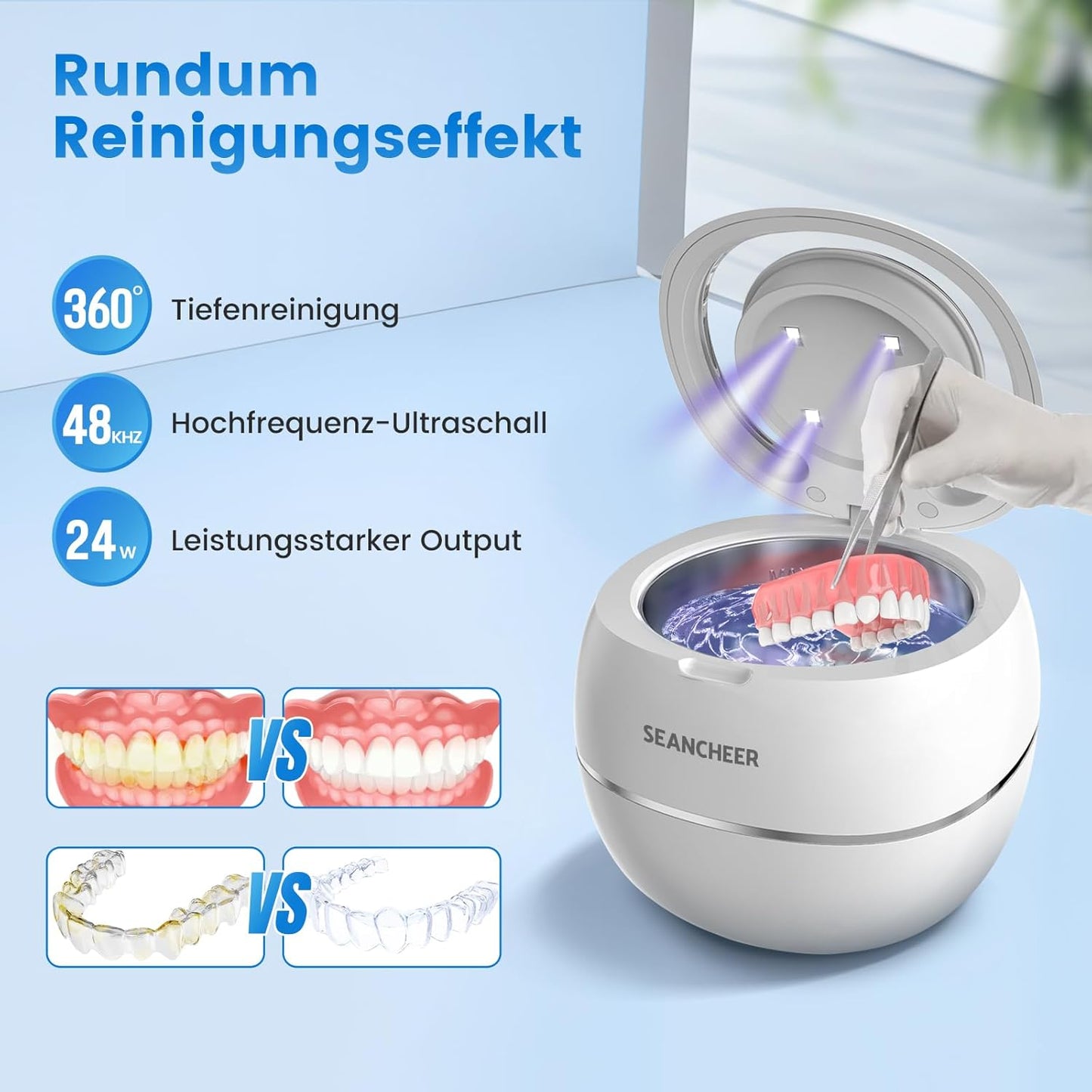 Seancheer Ultraschallreinigungsgerät 48000Hz 24W 180ML Ultrasonic Cleaner mit UV Lampe