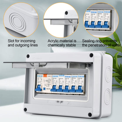 Sicherungskasten Aufputz IP65, Verteilerdose Wasserdicht, 5 Wege Leistungsschalter 63A