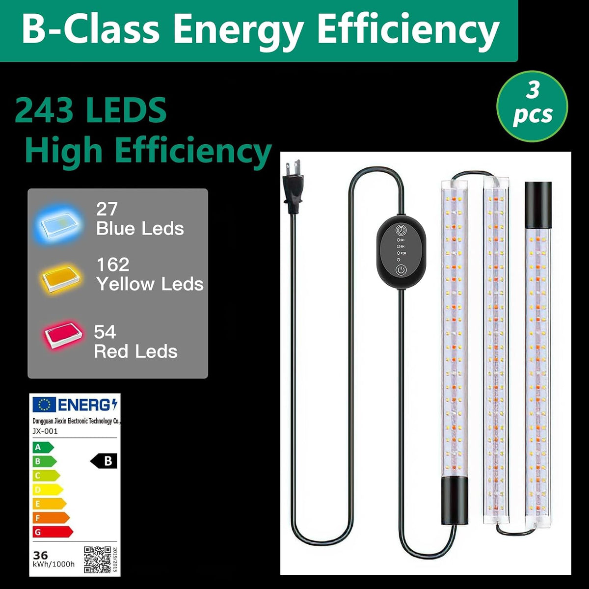 SciFiVisi Pflanzenlampe LED Vollspektrum, 243 LEDs mit Timer 3 Beleuchtungsmodi