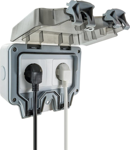 SCHWAIGER SOAD0200 Außensteckdose für Winkelstecker 2-fach, Schnappverschluss, UV-beständig
