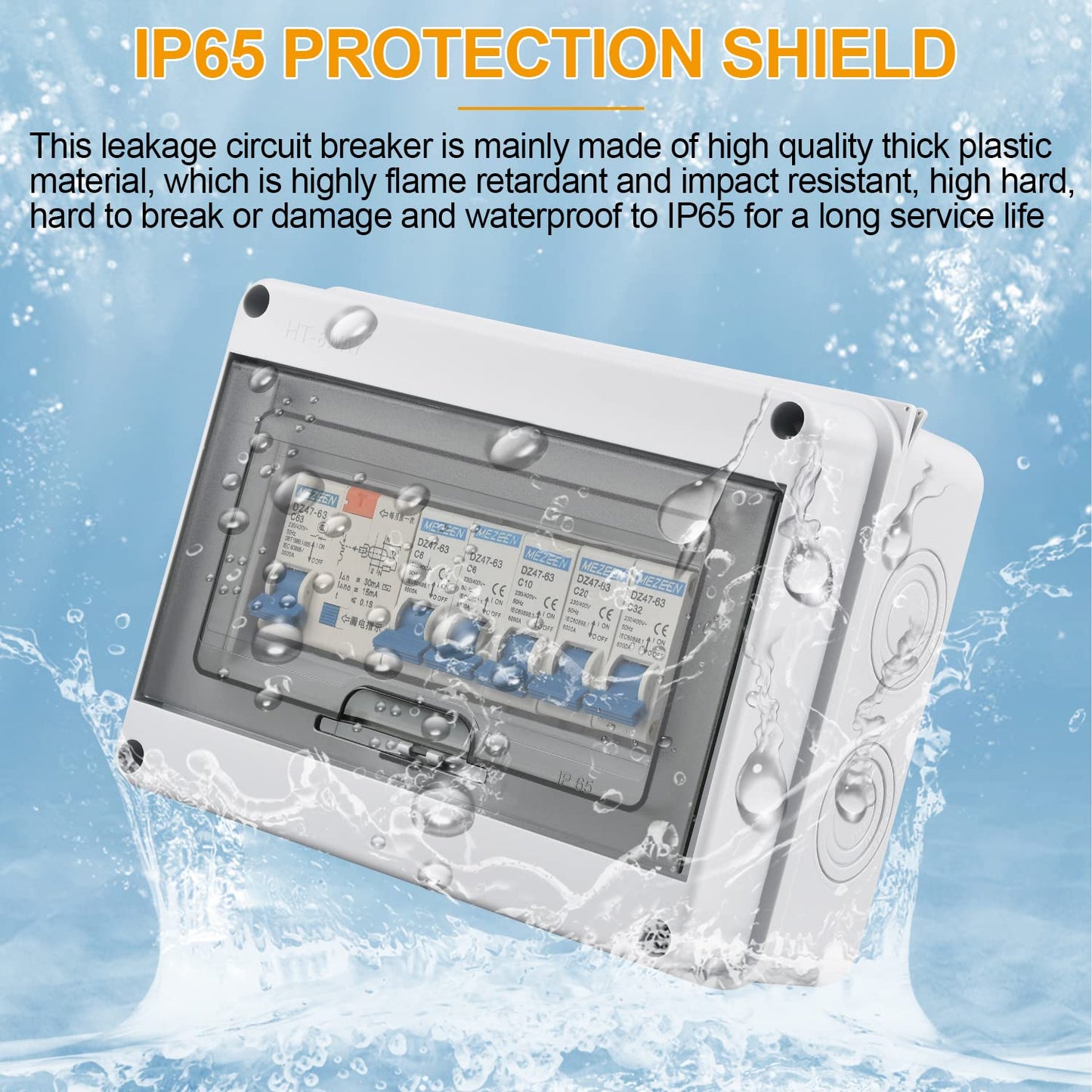 Sicherungskasten Aufputz IP65, Verteilerdose Wasserdicht, 5 Wege Leistungsschalter 63A