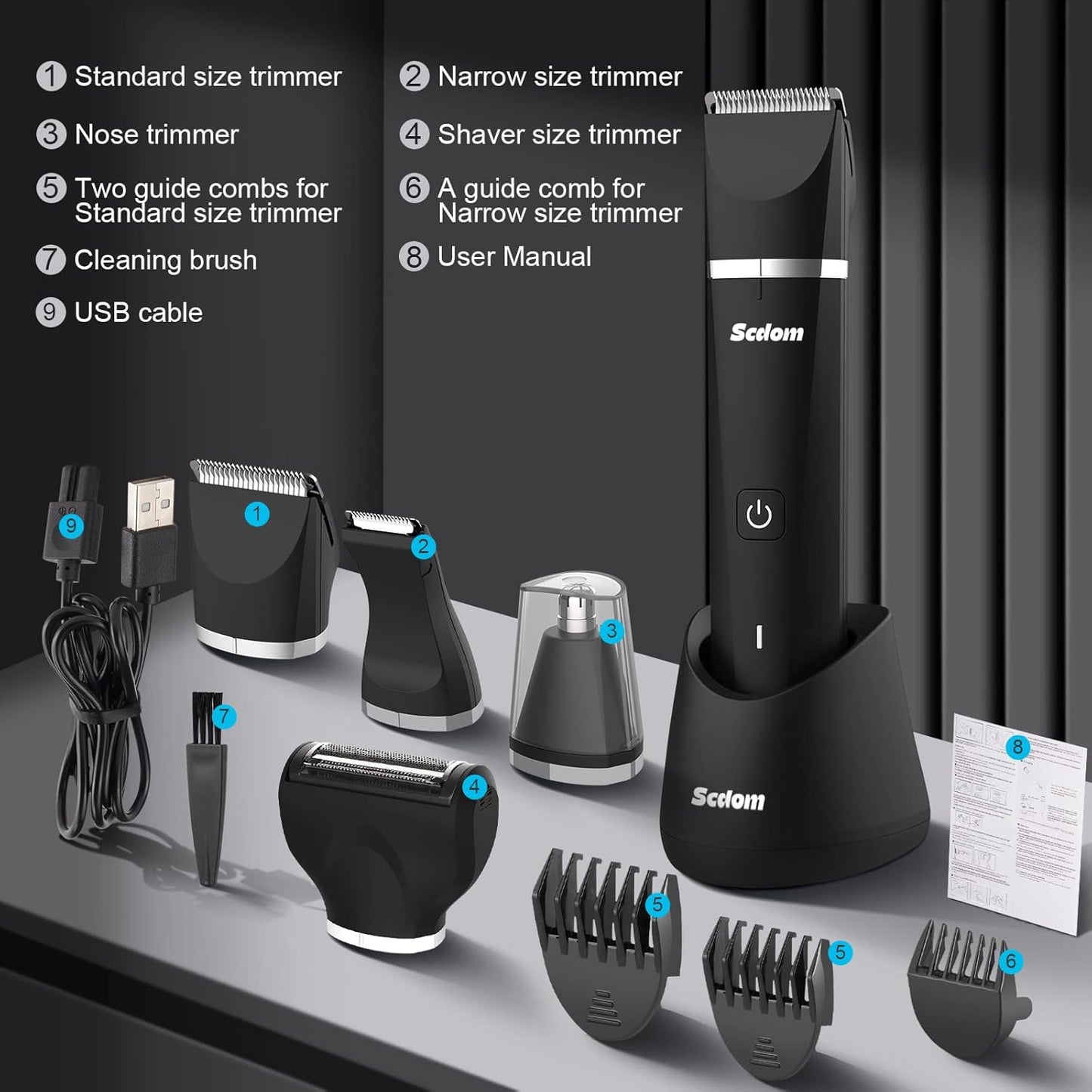 Scdom Intim Rasierer Männer, Body Groomer Men mit USB Kabel Schwarz