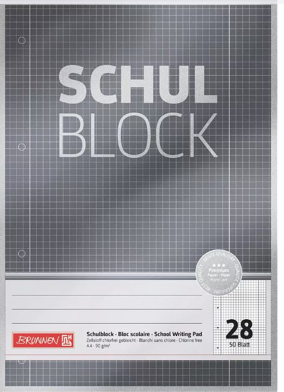 10x Brunnen Notizblock Premium A4 kariert mit Innen- und Außenrand, 50 Blatt