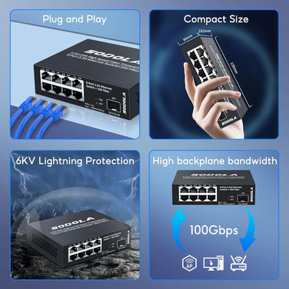 SODOLA 8-Port 2.5 Gbit Switch Unmanaged,8 x 2.5GBASE-T Ports