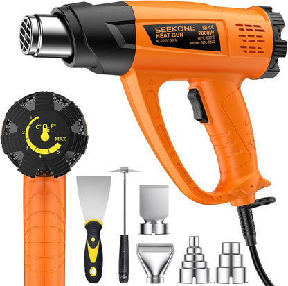 SEEKONE Heißluftpistole Kit, Variable Temperaturregelung 60℃- 600℃ Heissluftgebläse mit 7 Zubehör