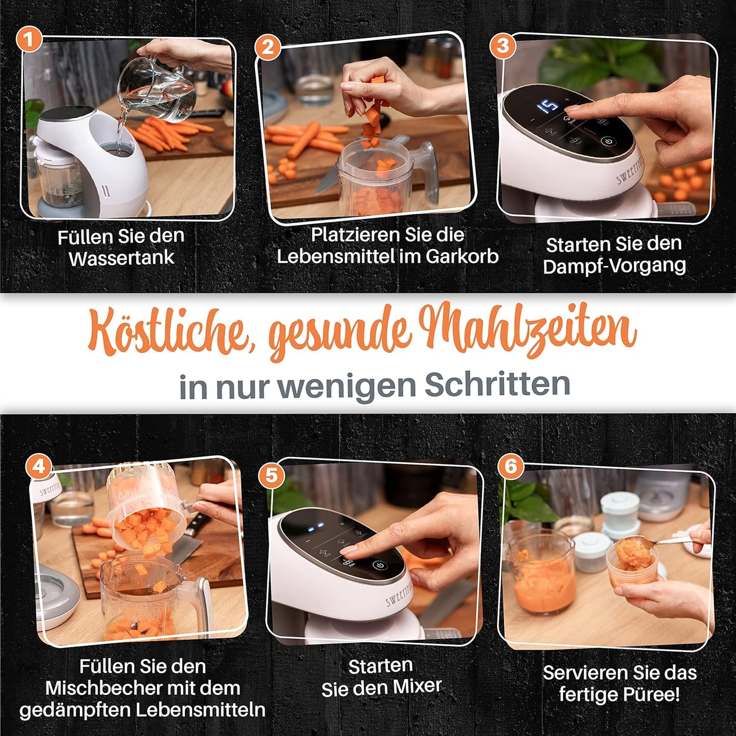Sweety Fox  Multifunktions Babynahrungszubereiter 7-in-1  Dampfgarer, Mixer, Gläschenwärmer
