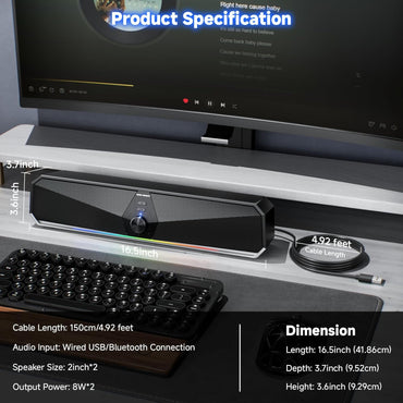 SENZER CS30 PC Lautsprecher für PC Computer Soundbar  Schwarz