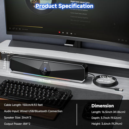 SENZER CS30 PC Lautsprecher für PC Computer Soundbar  Schwarz