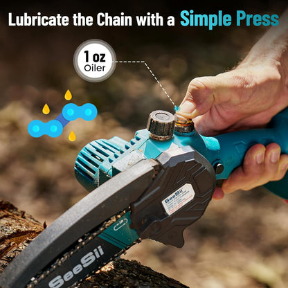 SeeSii Mini Kettensäge avec batterie 8000mAh 6 pouces avec 2 batteries 4000mAh,