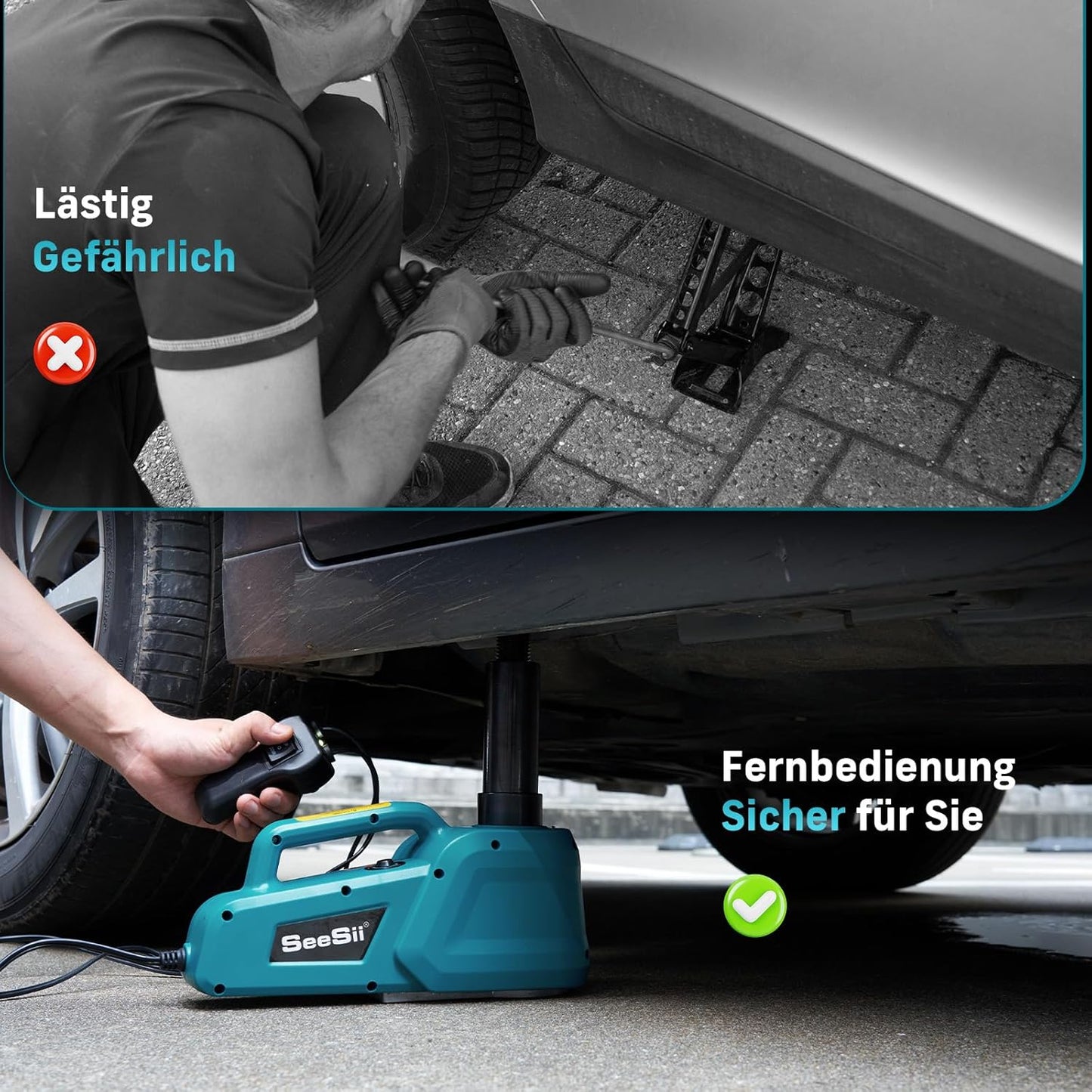 SEESII Wagenheber Hydraulischer 5T 3T: 12V Wagenheber elektrisch mit Fernbedienung & LED Licht,