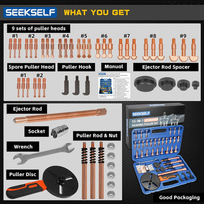 Seekself 55-IN-1 Lagerabzieher-Kit, Sacklochlager-Abzieher-Set