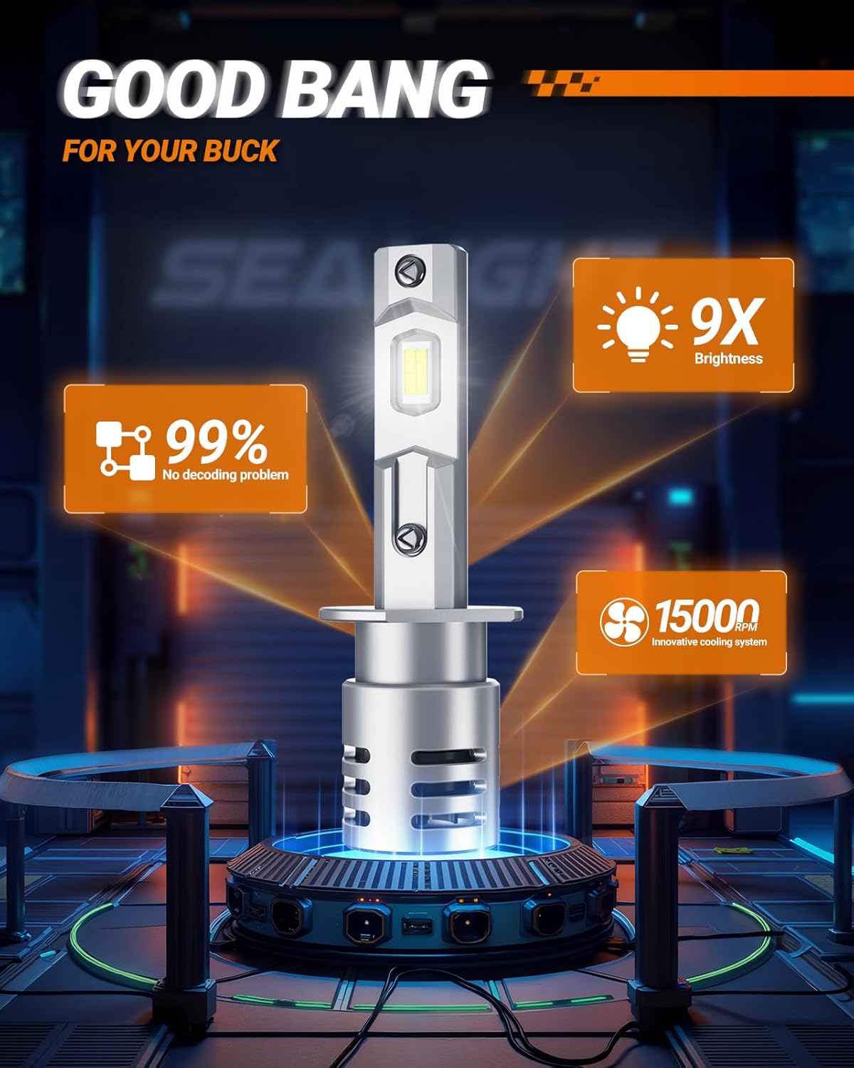 SEALIGHT H1 LED Scheinwerfer , 30.000 lm,  800 % heller, 2er-Pack