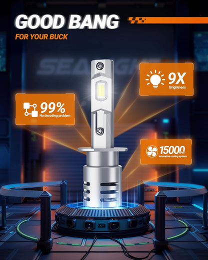 SEALIGHT H1 LED Scheinwerfer , 30.000 lm,  800 % heller, 2er-Pack