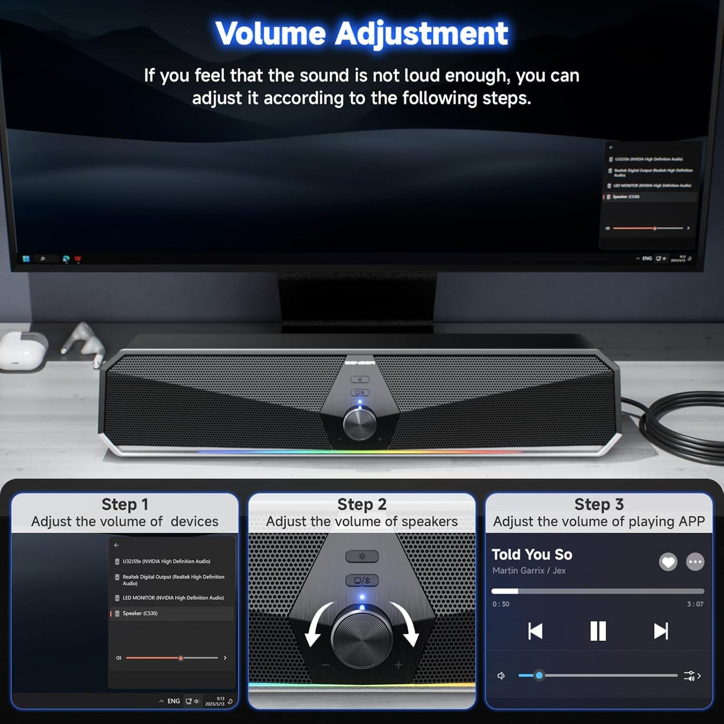 SENZER CS30 PC Lautsprecher für PC Computer Soundbar  Schwarz