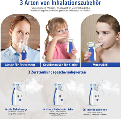 Sentasi Inhaliergeräte mit 2 Masken und 1 Mundstück Ultraleise,3 Einstellbare Sprühbilder (Blau)