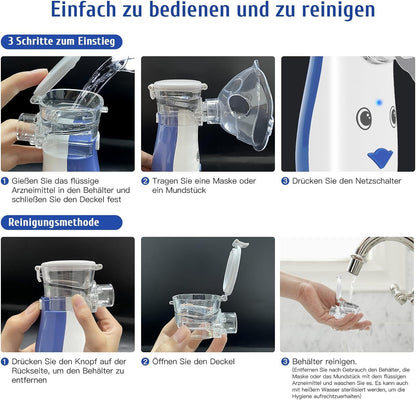 Sentasi Inhaliergeräte mit 2 Masken und 1 Mundstück Ultraleise,3 Einstellbare Sprühbilder (Blau)
