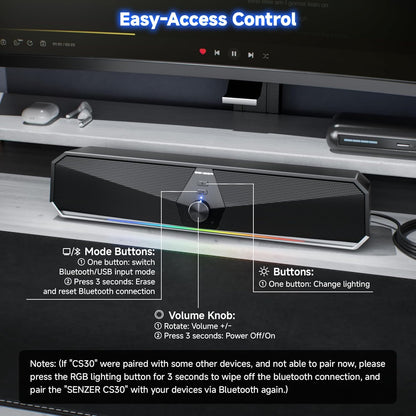 SENZER CS30 PC Lautsprecher für PC Computer Soundbar  Schwarz