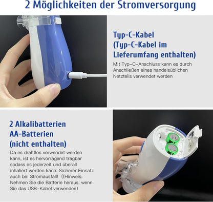 Sentasi Inhaliergeräte mit 2 Masken und 1 Mundstück Ultraleise,3 Einstellbare Sprühbilder (Blau)