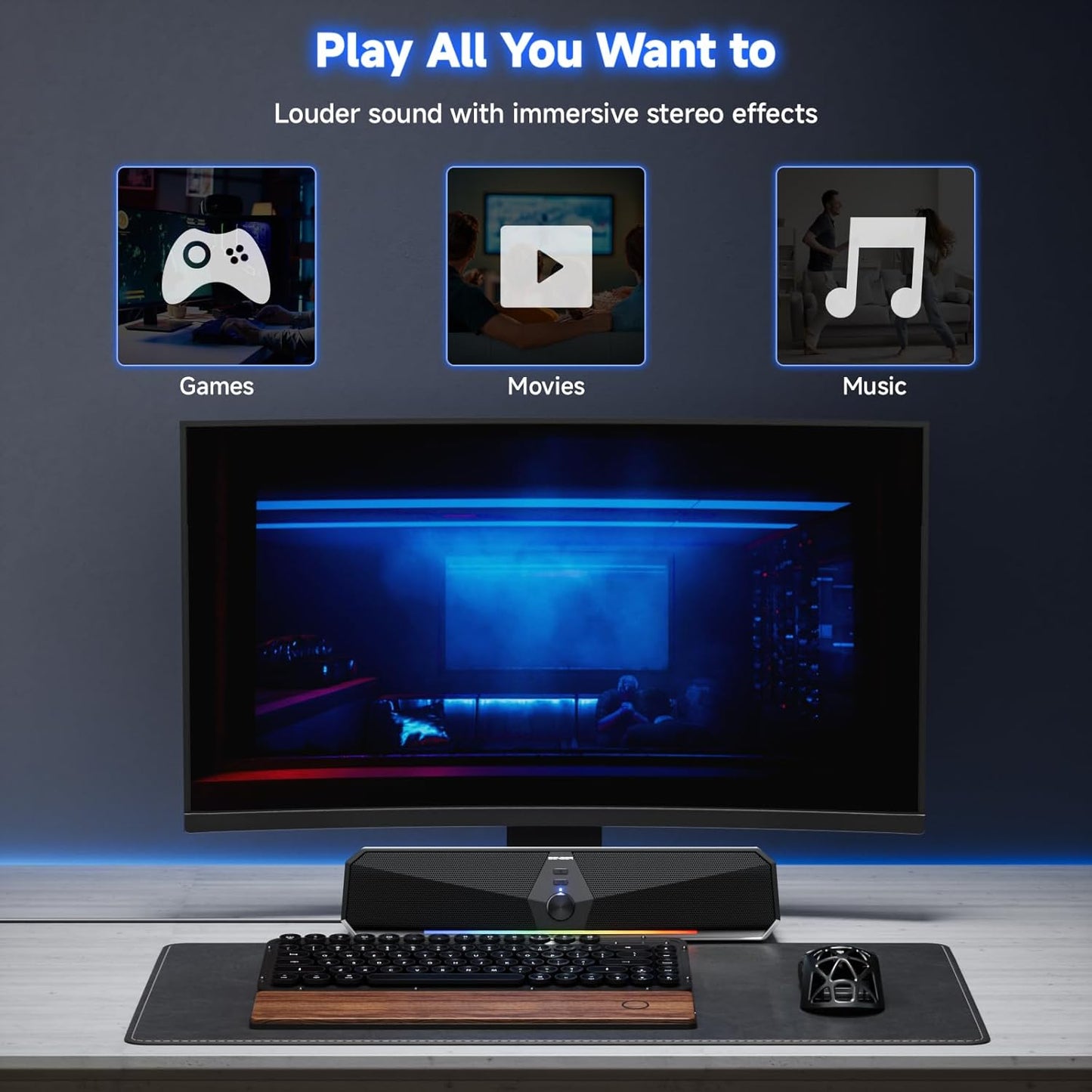 SENZER CS30 PC Lautsprecher für PC Computer Soundbar  Schwarz