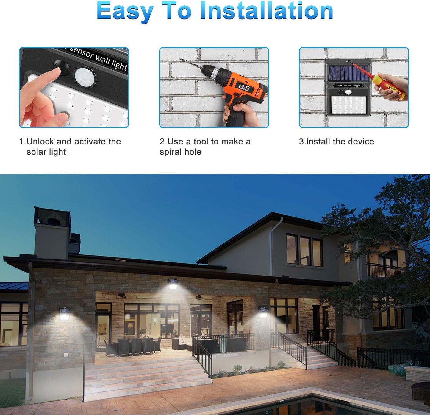 SEZAC Solarleuchten für den Außenbereich, mit Bewegungsmelder, 120 ° Weitwinkel-Erkennung A-6er-Pack