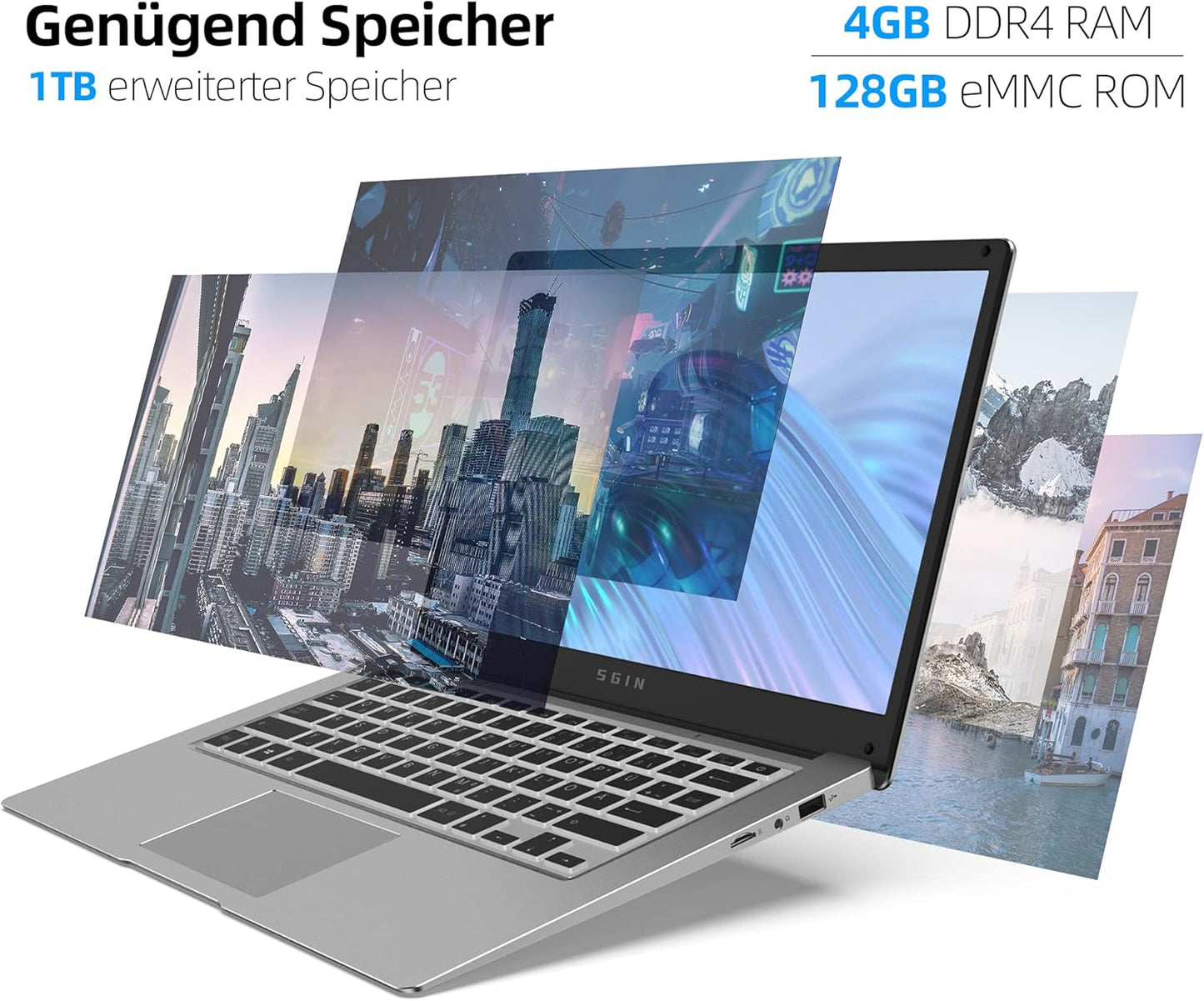 SGIN 14,1 Zoll Laptop 4GB DDR4 128GB eMMC Notebook Windows 10 Home