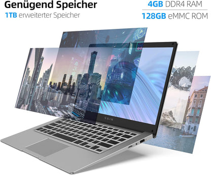 SGIN 14,1 Zoll Laptop 4GB DDR4 128GB eMMC Notebook Windows 10 Home