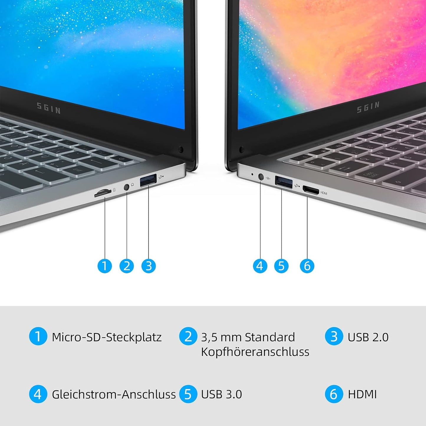 SGIN 14,1 Zoll Laptop 4GB DDR4 128GB eMMC Notebook Windows 10 Home