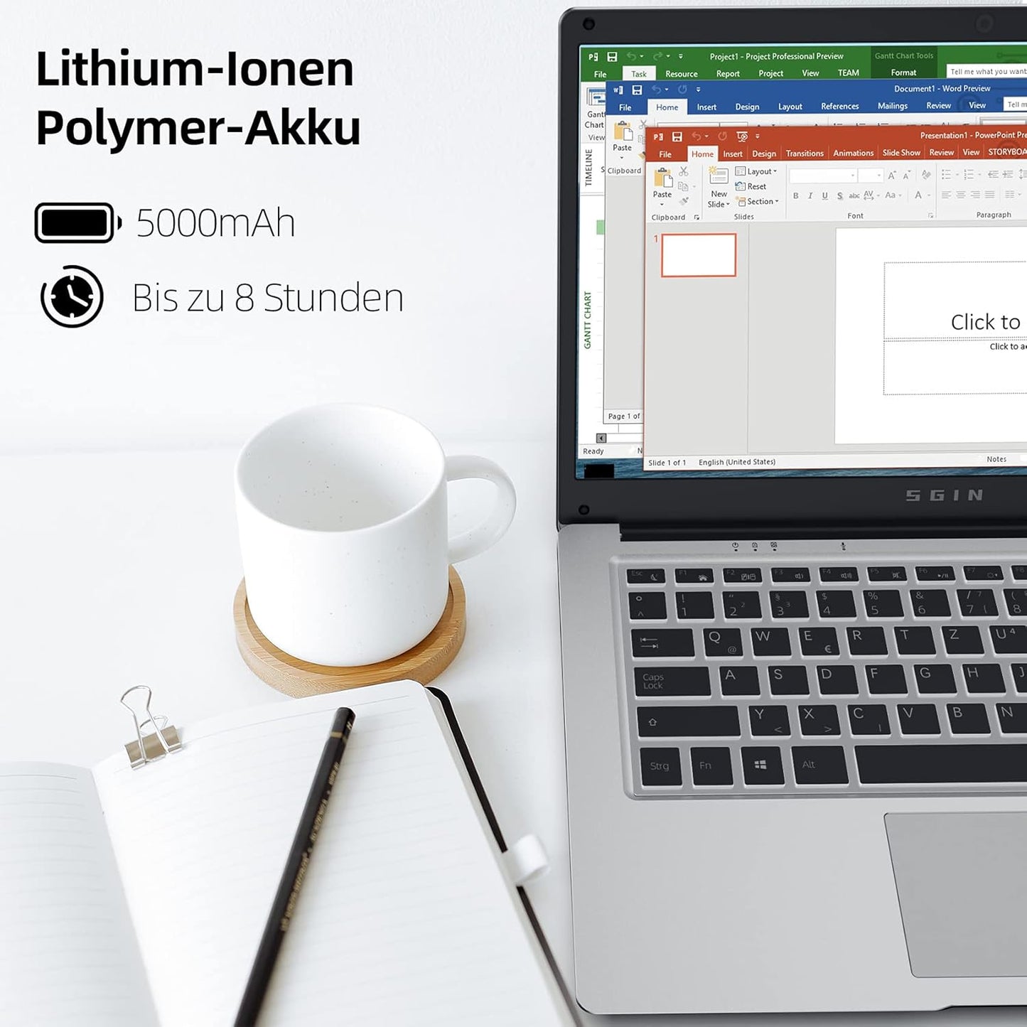 SGIN 14,1 Zoll Laptop 4GB DDR4 128GB eMMC Notebook Windows 10 Home
