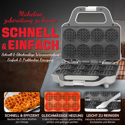 SugarWhisk Mini-Waffelmaschine, Waffeleisen für Kinder, backt 8 x 5cm winzige Waffeln weiß