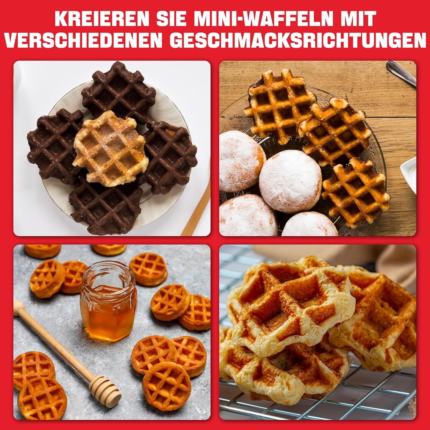 SugarWhisk Mini-Waffelmaschine, Waffeleisen für Kinder, backt 8 x 5cm winzige Waffeln weiß
