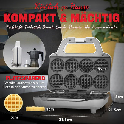 SugarWhisk Mini-Waffelmaschine, Waffeleisen für Kinder, backt 8 x 5cm winzige Waffeln weiß