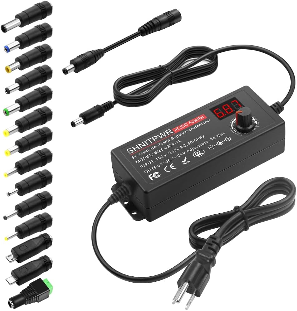 SHNITPWR Universal 3.5V~24V Netzteil 72W 3A AC/DC Schalt-Netzteil Adapter, mit 14 pcs