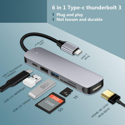 Shanfeng 6 in 1 USB C Hub HDMI, USB C Adapter MacBook Pro/Air Adapter