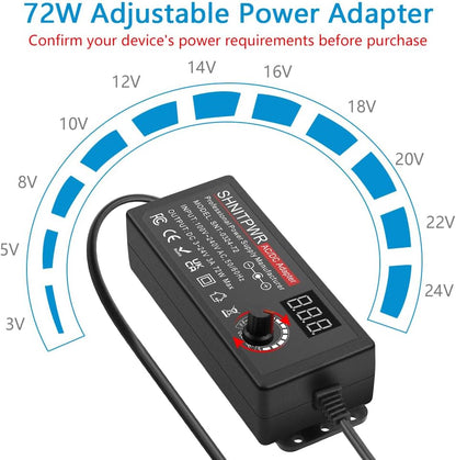 SHNITPWR Universal 3.5V~24V Netzteil 72W 3A AC/DC Schalt-Netzteil Adapter, mit 14 pcs