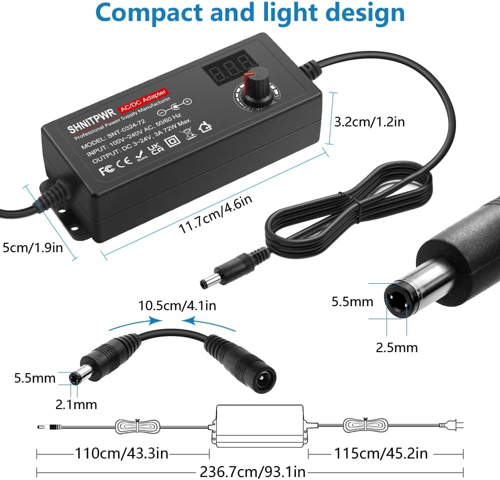 SHNITPWR Universal 3.5V~24V Netzteil 72W 3A AC/DC Schalt-Netzteil Adapter, mit 14 pcs