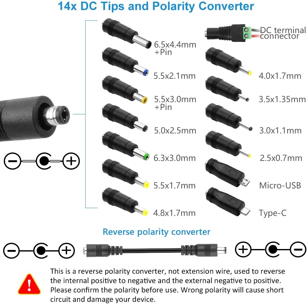 SHNITPWR Universal 3.5V~24V Netzteil 72W 3A AC/DC Schalt-Netzteil Adapter, mit 14 pcs