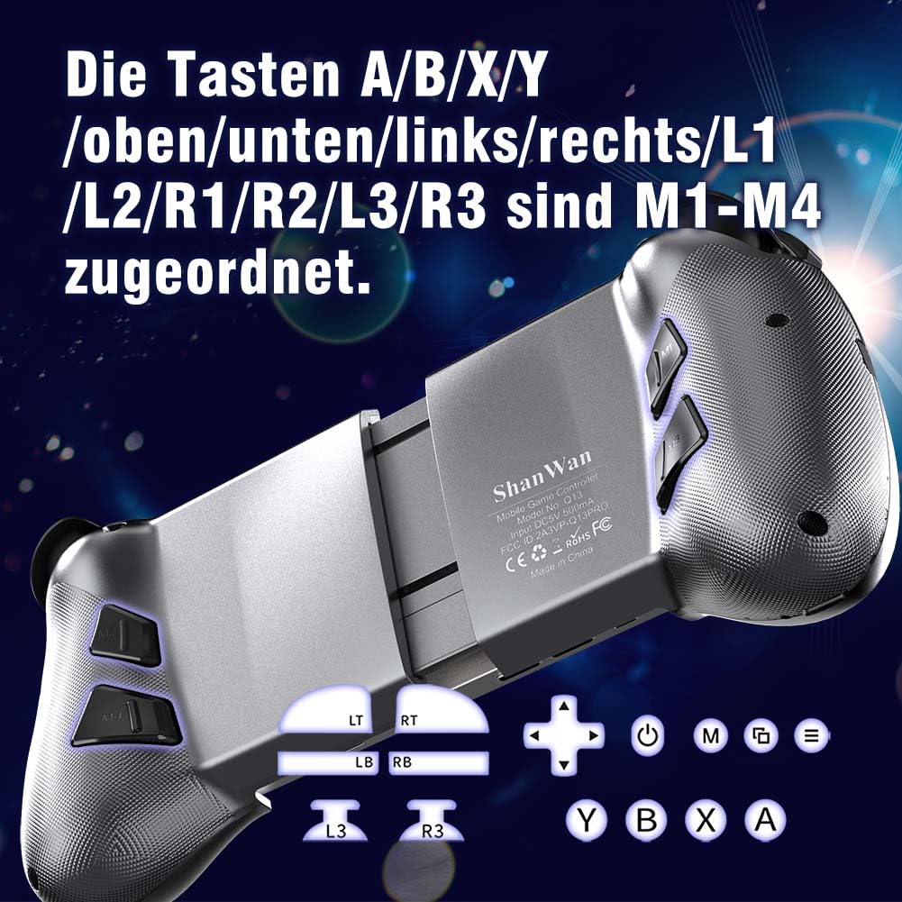 ShanWan Handy Controller für Android/iOS/iPhone15, Smartphone Controller mit Einstellbarer Joystick