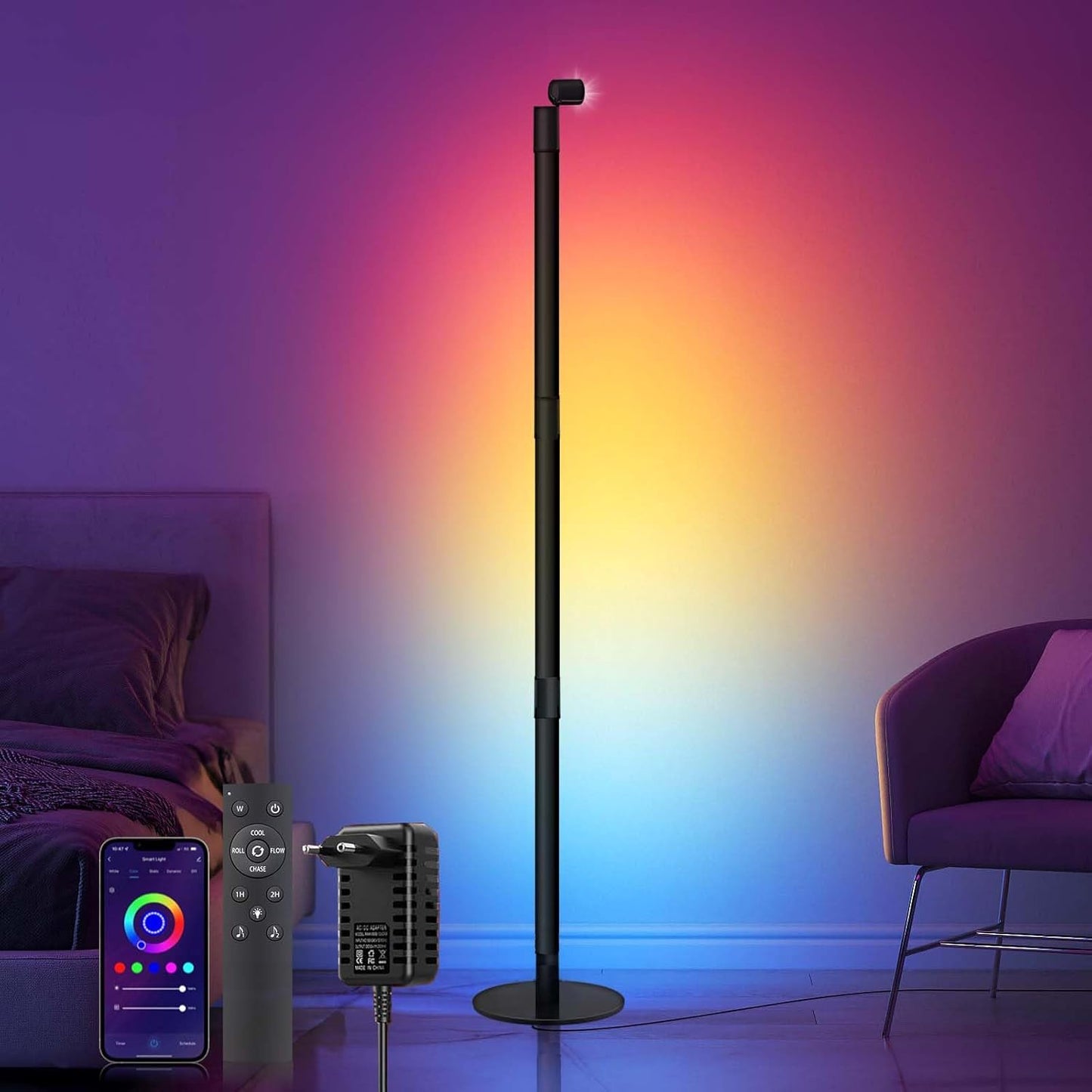 SIGRILL RGB Stehlampe DimmbarLED Lightbar Wallwasher mit Fernbedienung und APP