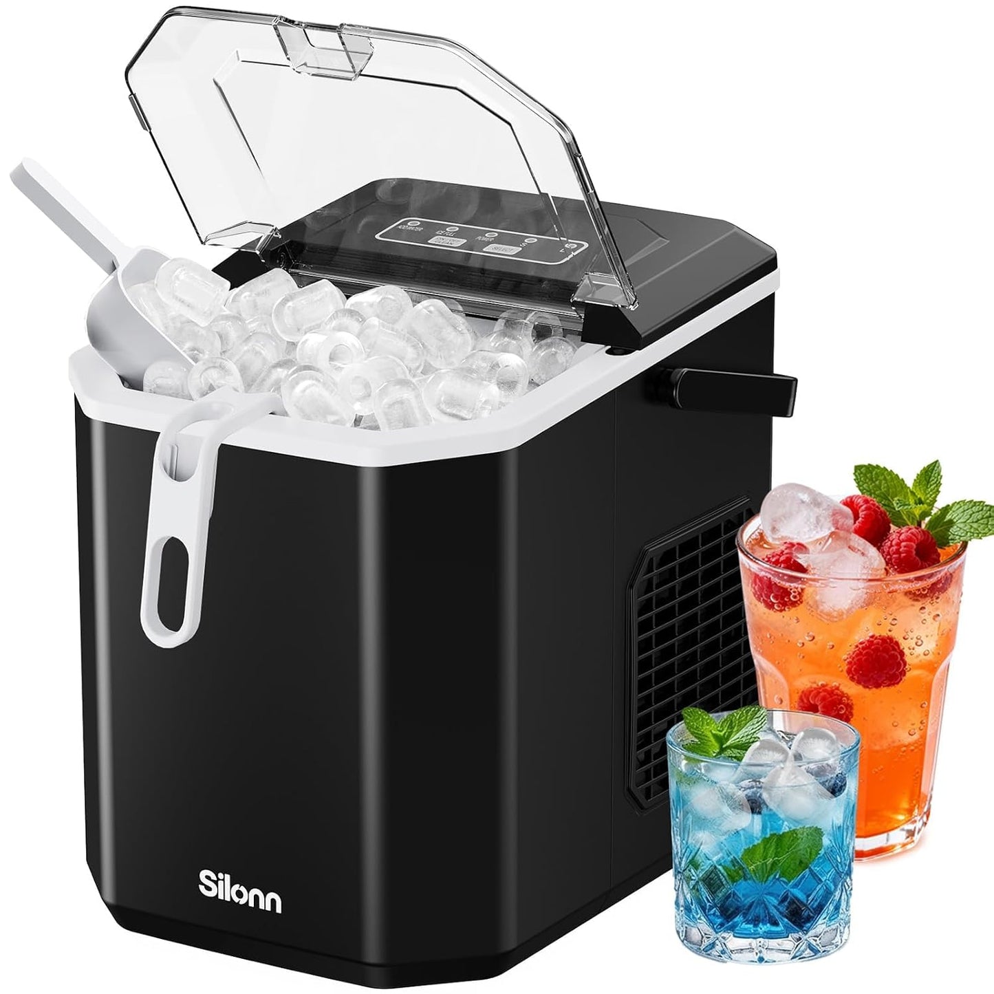 Silonn Eiswürfelmaschine mit Griff-Eiswürfelkorb Ice Maker 9 Eiswürfel/6 Min.