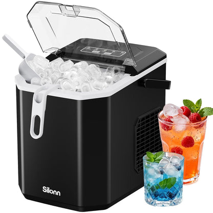 Silonn Eiswürfelmaschine mit Griff-Eiswürfelkorb Ice Maker 9 Eiswürfel/6 Min.
