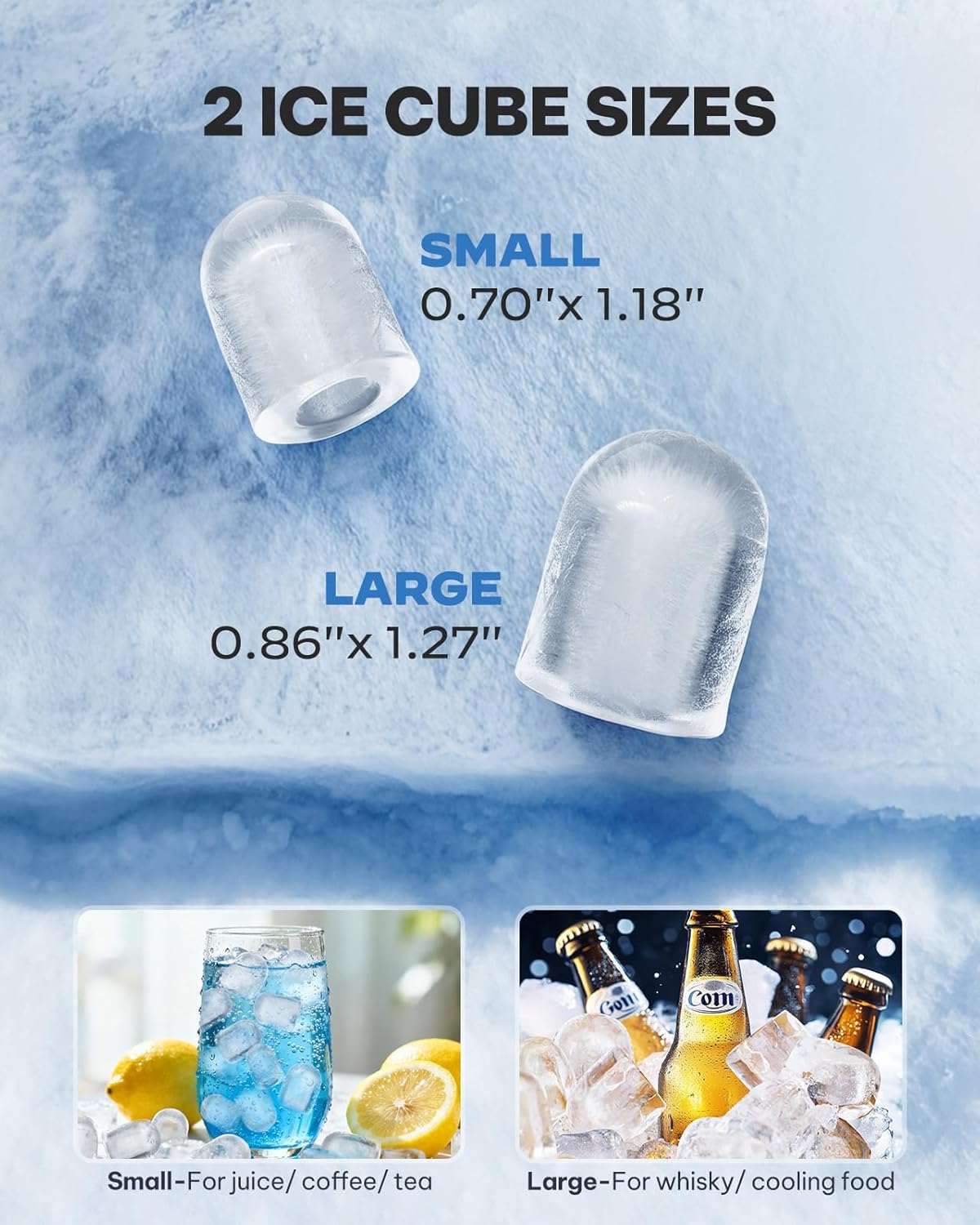 Silonn Eiswürfelmaschine mit Griff-Eiswürfelkorb Ice Maker 9 Eiswürfel/6 Min.