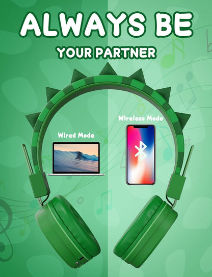 SIMJAR Bluetooth-Kopfhörer für Kinder mit Mikrofon, Dinosaurier-Design