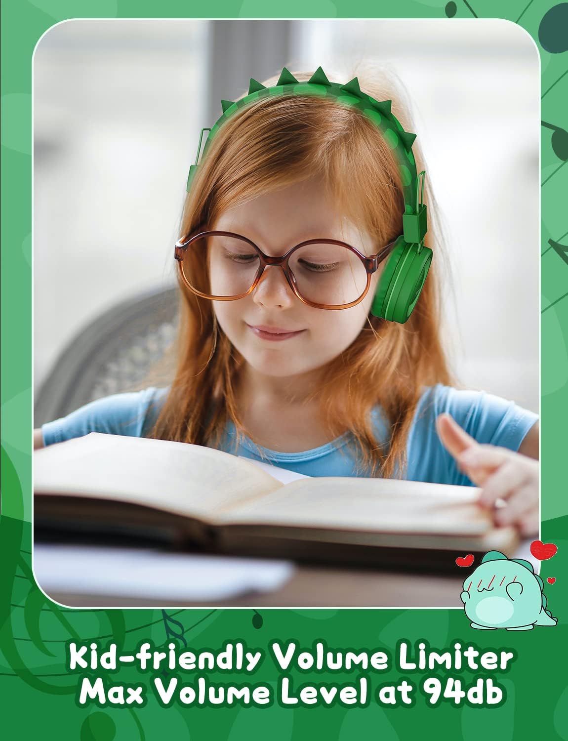 SIMJAR Bluetooth-Kopfhörer für Kinder mit Mikrofon, Dinosaurier-Design